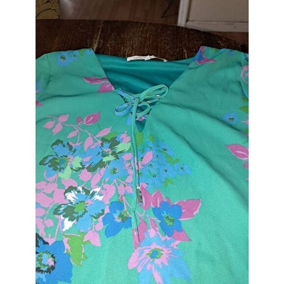Medium Collective Concepts Long Sleeve Teal Blue Pink Green Floral Tunic Dress - Picture 2 of 5